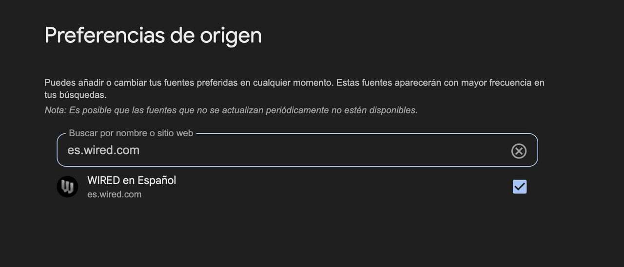 Añadir WIRED como fuente preferida en Google