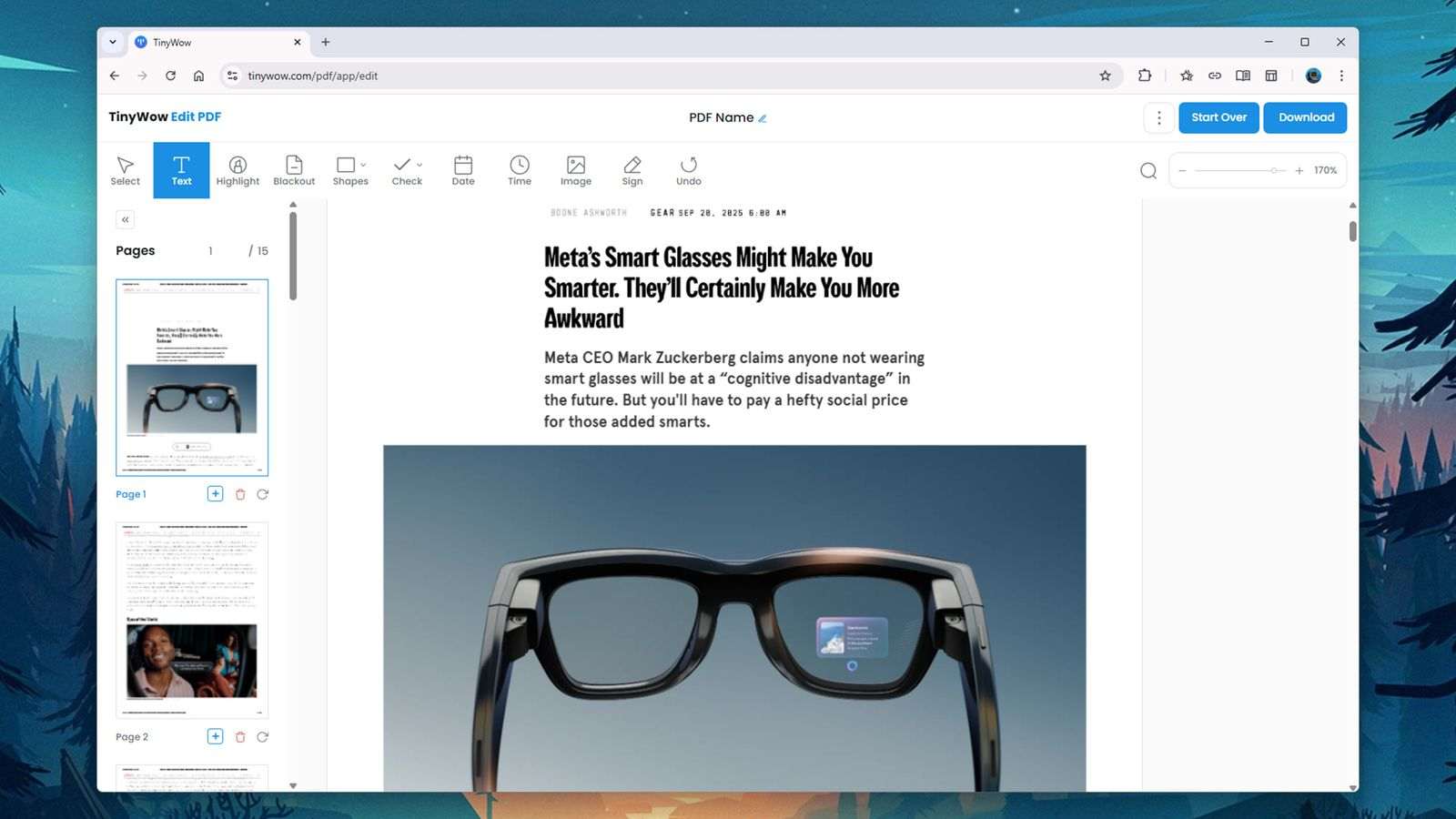 TinyWow te permite editar tus PDF de muchas maneras.