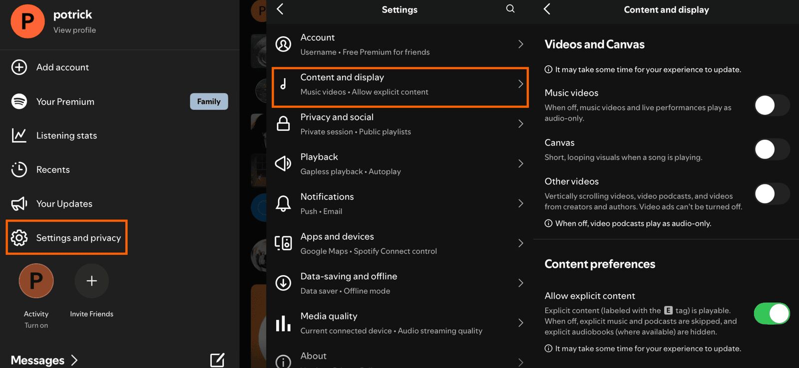 configuración de Spotify cómo desactivar los videos musicales en Spotify