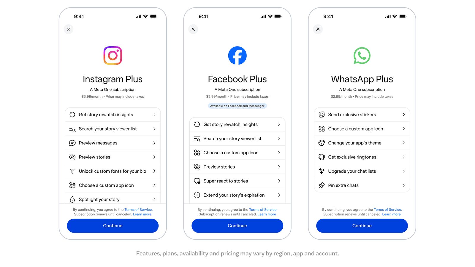 Las características de las versiones plus de Instagram Facebook y WhatsApp.