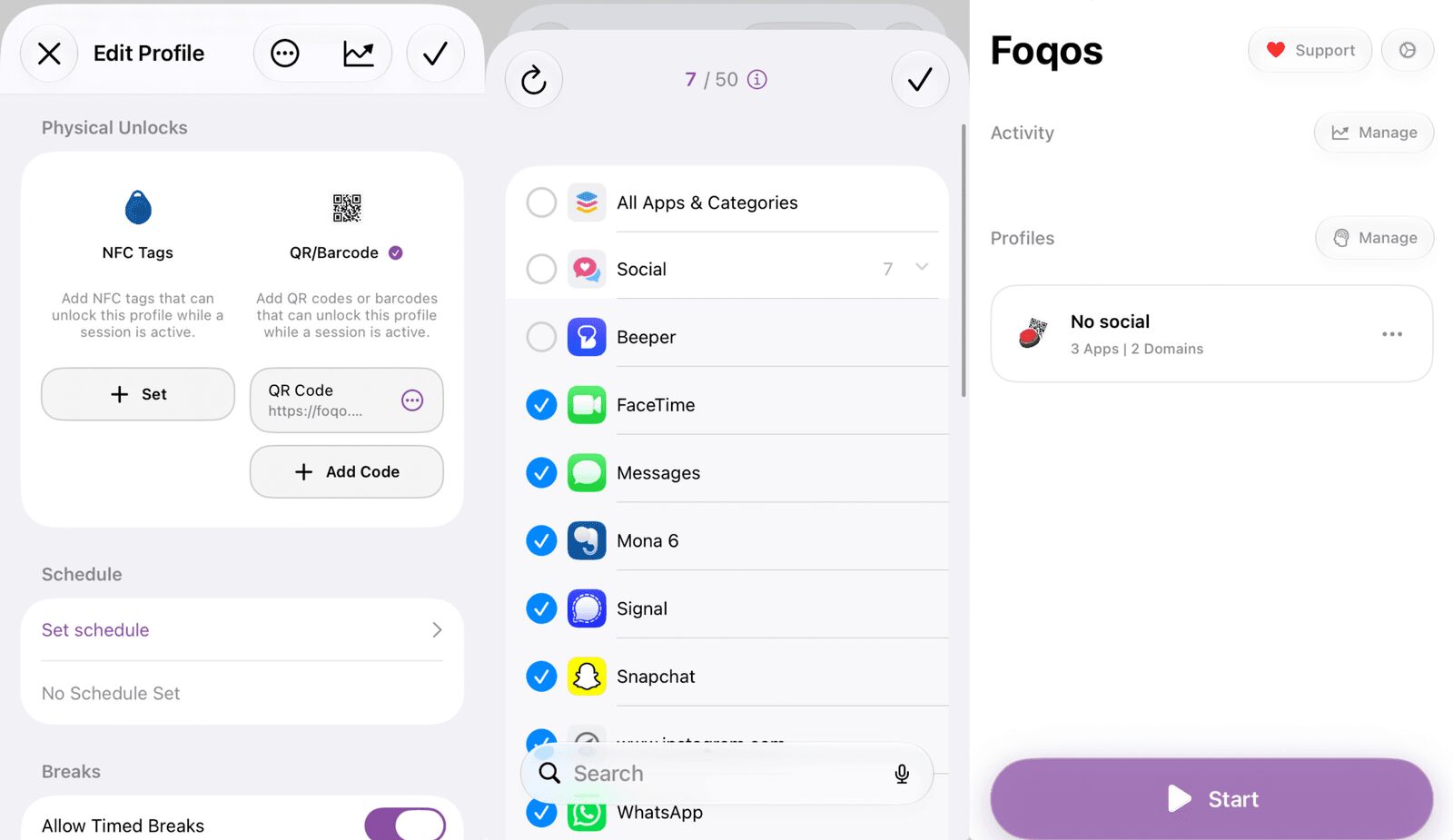 Aplicación para iOS Foqos.